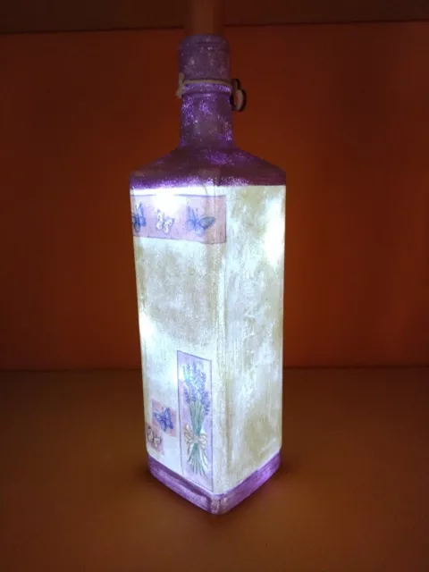 Decoupage light decorative glass bottle, handmade, shabby chic