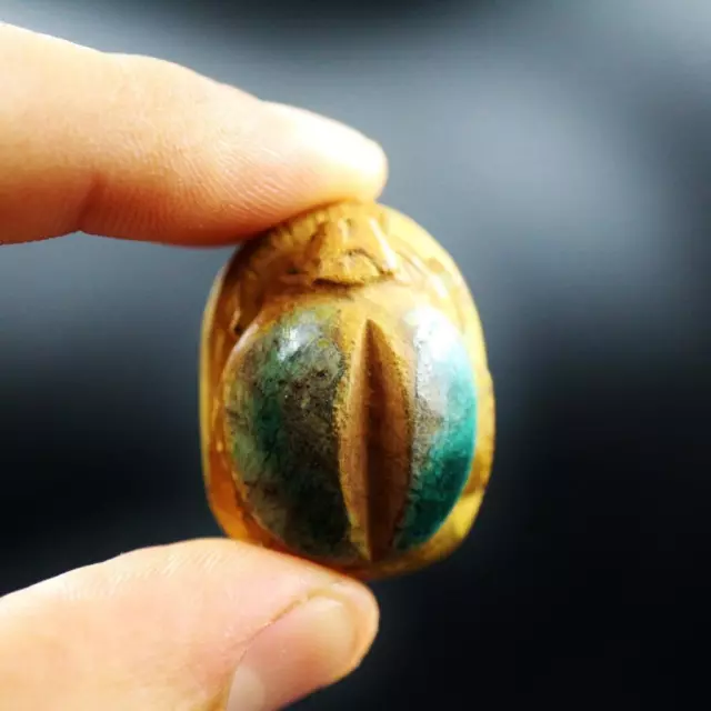 Rare Small Antique Egyptian Glazed Faience Scarab Beetle Amulet Figure...UNIQUE