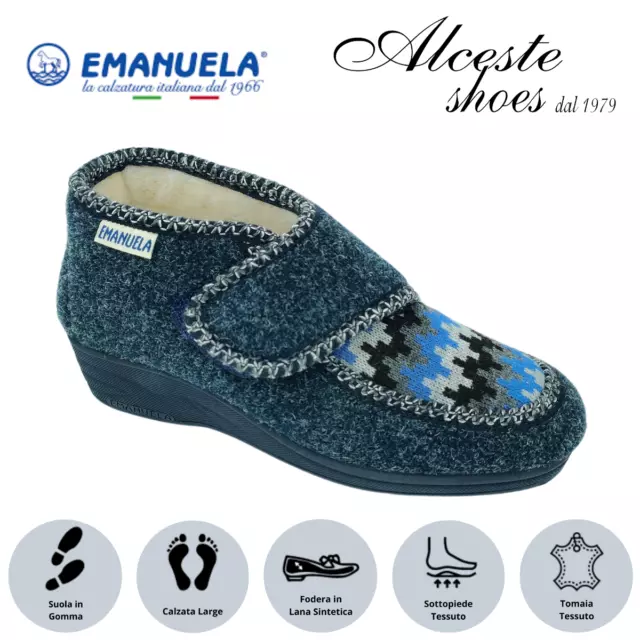 Pantofola Donna con Velcro  Emanuela  Art. 847 in Tessuto Blu