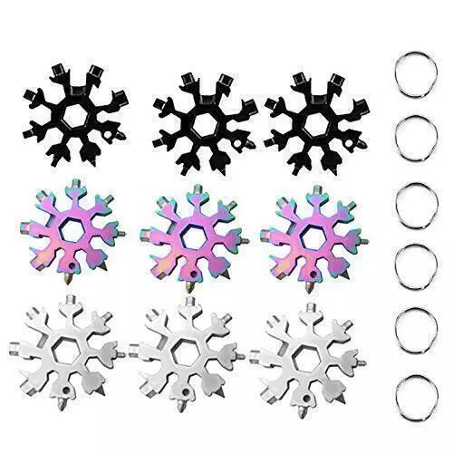 18-in-1 Snowflake Multi-Tool Stainless Steel Snowflakes Gifts 9 Pack Rainbow New