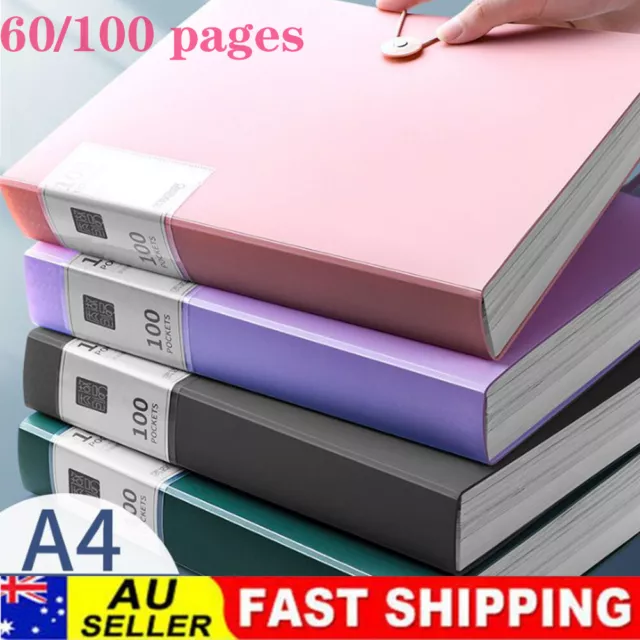 A4 File Folder Display Book 60/100 Pages Insert Paper Document Organizer Bag