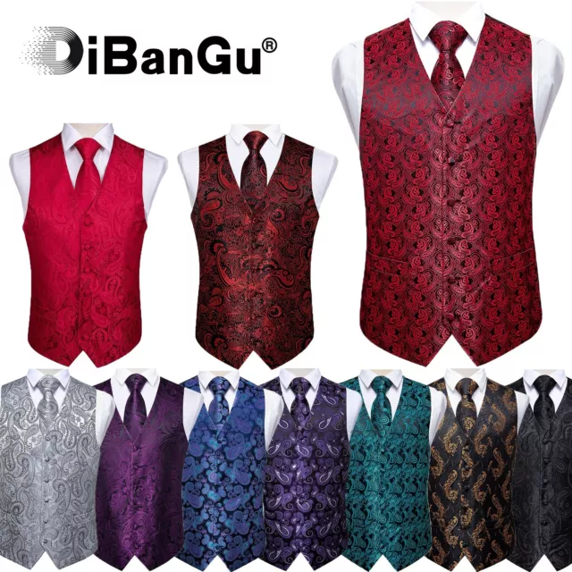 Gilet da uomo formale da sposa abito floreale paisley gilet sottile smoking cravatta di seta