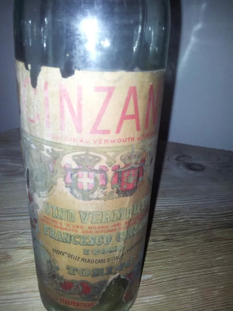 alte antike Glas Flasche leer Francesco CINZANO Vino Vermouth Torino m Kork 0,7L 2