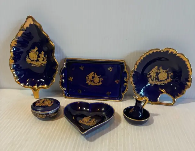 (8) Limoges Castel France Cobalt Blue & Gold Porcelain Pieces