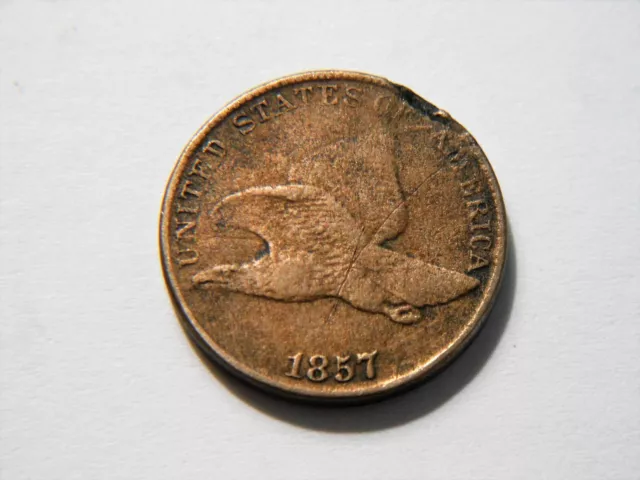 1857 Flying Eagle Cent with Defective Planchet Rim Error and VF details