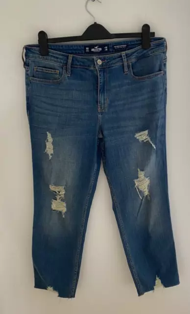 HOLLISTER JEANS CROP 25 W Size 1 Ripped Distressed Blue denim Mid