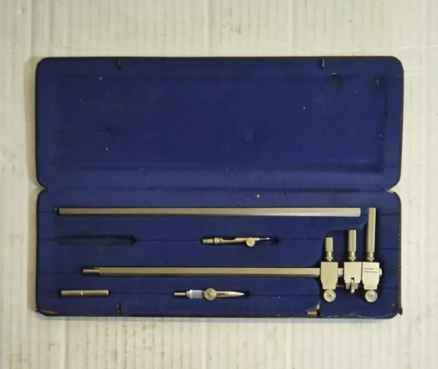 Vintage Ridgway's Drafting Set Drawing Instruments Beam Compass  Germany 5pc Set