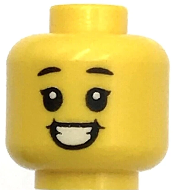 Lego New Yellow Minifigure Head Dual Sided Child Black Eyebrows Big Smile