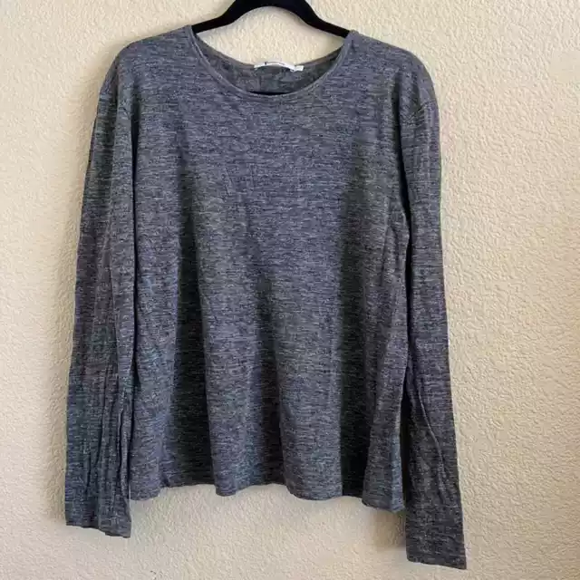 T By Alexander Wang Women’s Sz S Heather Gray Basic Crew Neck Linen Long Sleeve