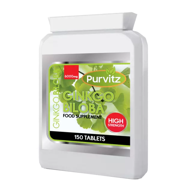 Ginkgo Biloba 6000mg Santé Supplément 150 Comprimés Bouteille PurvitZ Made GB