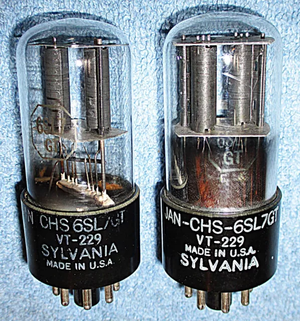 2 Sylvania JAN CHS 6SL7GT VT-229 Vacuum Tubes 1940's Twin Triodes for Audio Amps