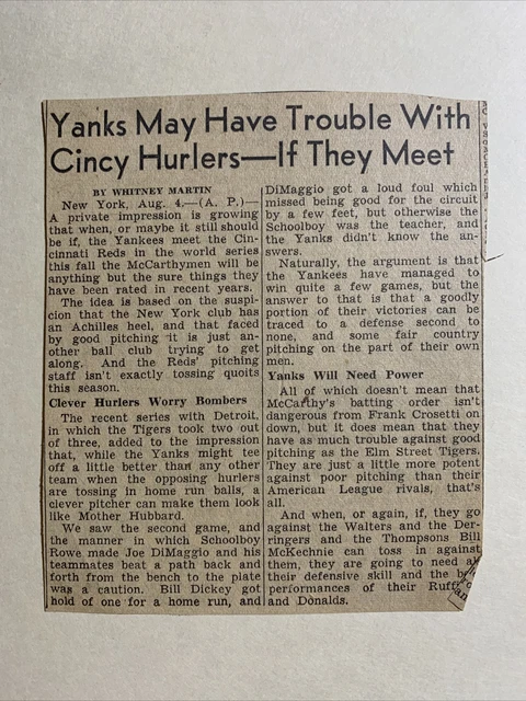 Yankees Reds World Series Preview 1939 Sporting News Baseball 4X5 Panel