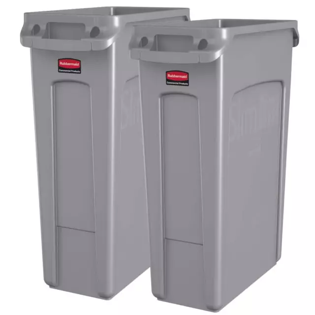 Rubbermaid Commercial Slim Jim 23-Gal Plastic Rectangular Trash Garbage Can 2PK