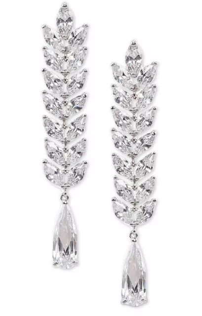 $80 Nwt Nina Silver Tone Cz Linear Drop Earring- Jc310