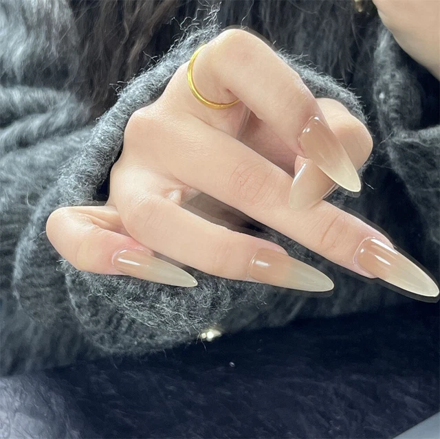 Hecho a mano degradado de uñas falsas almendras prensa larga en uñas para arte de uñas 10 piezas