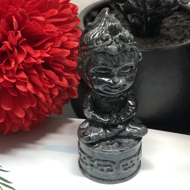 New Grade A Wuji Praying Monkey King Jadeite Jade Display Figurine RARE