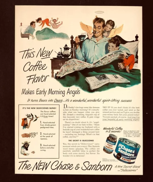 1949 Chase Sanborn Coffee Advertisement Family Read Comics in Bed Vtg Print AD