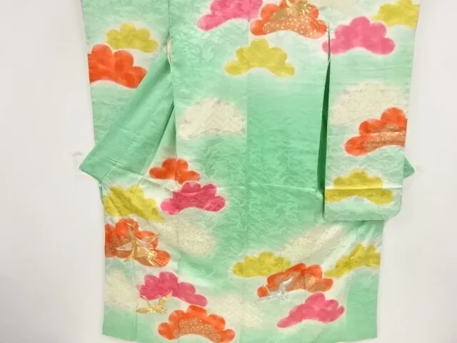 81949# Japanese Kimono / Antique Kimono / Embroidery / Pine With Cranes