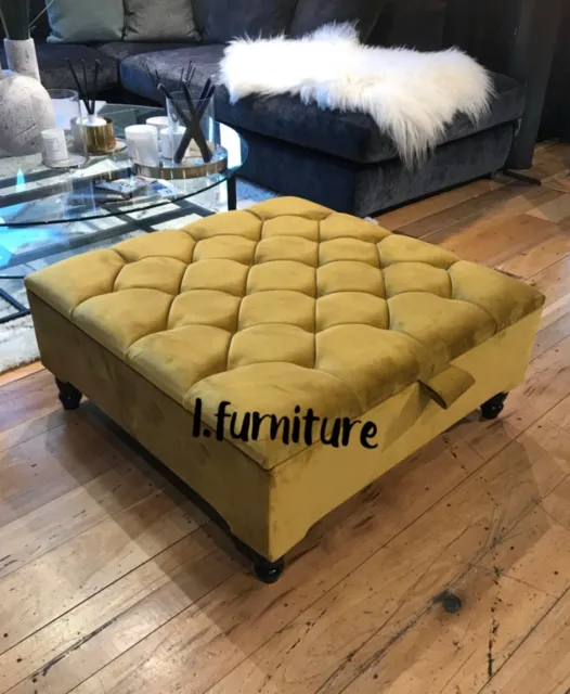 Square Storage Ottoman footstool and Coffee Table Upholstered - Mustard Gold