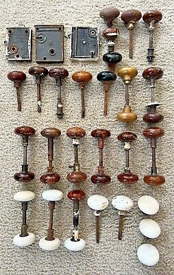 Lot of Antique Reclaimed Door Knobs, Spindles, & Rim Locks
