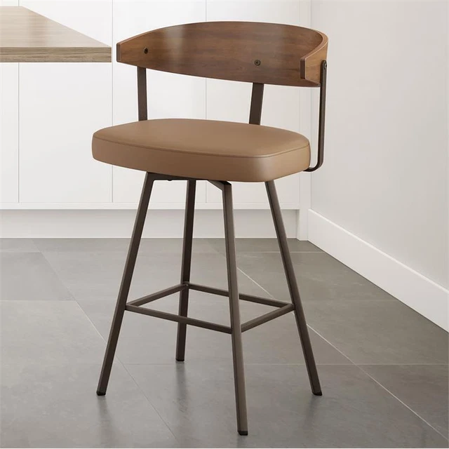 Amisco Quinton 26 In. Counter Stool - Tan Faux Leather / Brown Wood