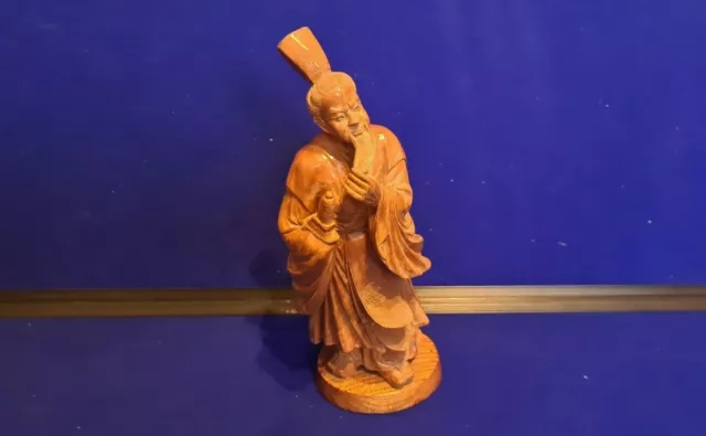 Début 20th Siècle Chinois en Bois Sculpté Figurine 23.5 CM Grand