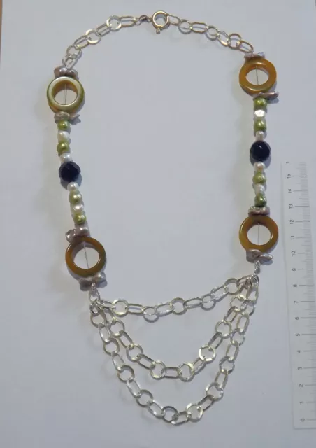 Collier en Argent Perles Et Pierres Argent Collier Mineral Stones