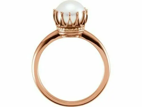 Ct Cabochon Cut Shell Pearl Art Deco Engagement Ring 14K Rose Gold 925 Silver