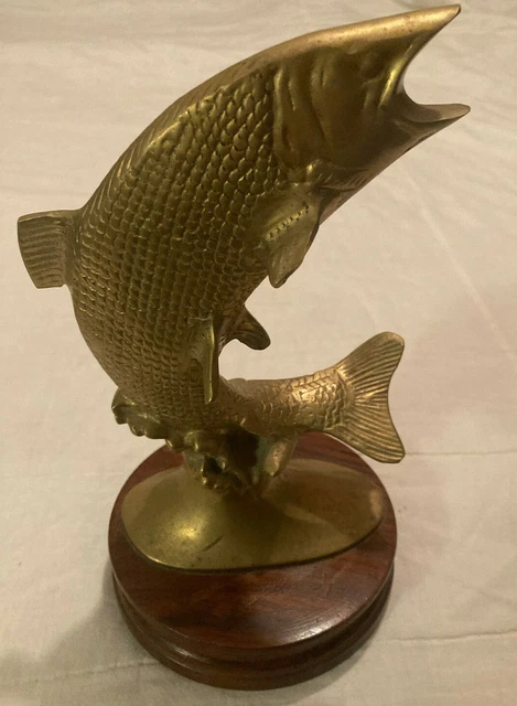 Vintage Very Rare Heavy Mounted Gatco Solid Brass Fish Figurine Figure India