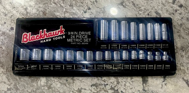 BLACKHAWK BY PROTO HAND TOOLS No.8924M 3/8" DR. 24 PIECE METRIC SOCKET USA MADE