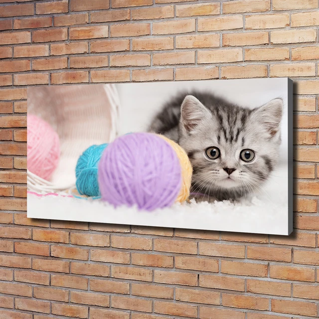 Tulup Dipinto Su Tela Pittura Su Un Muro 120x60cm - Gatto Con Matasse