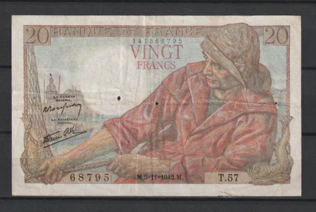 FRANCE - Billet de 20 Francs PECHEUR du 05/11/1942 - Fay. N° 13/4 Qualité TB