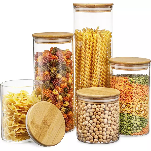 Vidrio de almacenamiento vasos de almacenamiento latas de almacenamiento recipiente de vidrio con tapa de bambú 5er 300ML