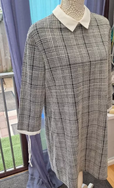 BLACK WHITE CHECK Peter Pan Collar Tunic Dress Long Sleeve
