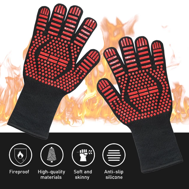 2pcs Oven Grill Gloves Fire Resistant Heat Proof Non Slip Microwave Double Sided