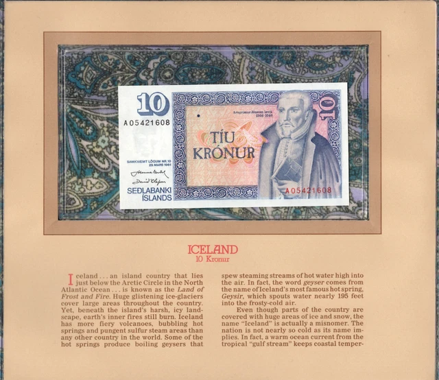 Most Treasured Banknotes Iceland 1961 (1981) 10 Kronur P-48a.1 UNC A05421608