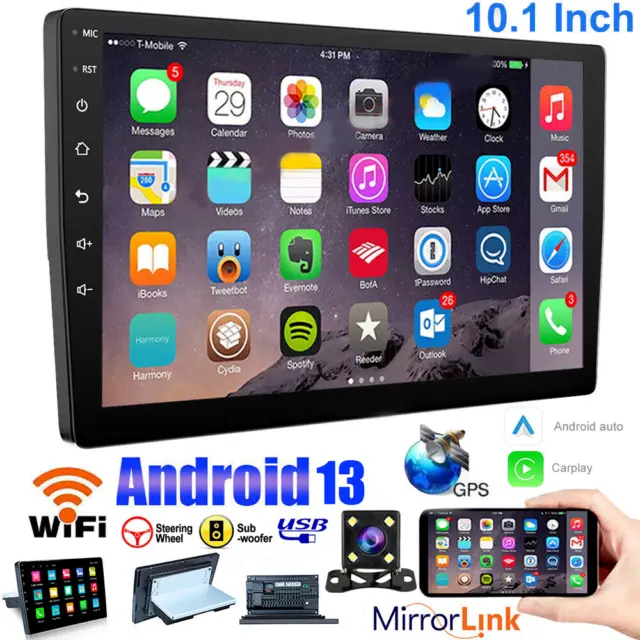 Single 1 Din Android 13 Carplay Car Stereo Radio GPS WIFI BT Touch Screen 10.1" 2