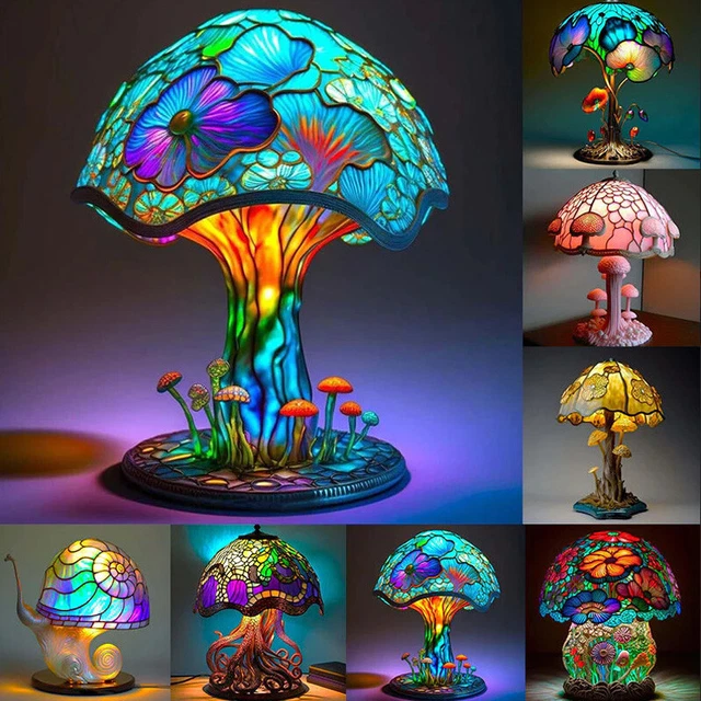 Mushroom Table Lamps Stained Resin Plant Series Lamp Night Light Bedside Decor