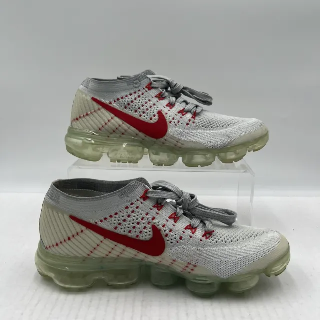 Mens Size 7 Nike Air Vapormax Flyknit Pure Platinum University Red 849558 006