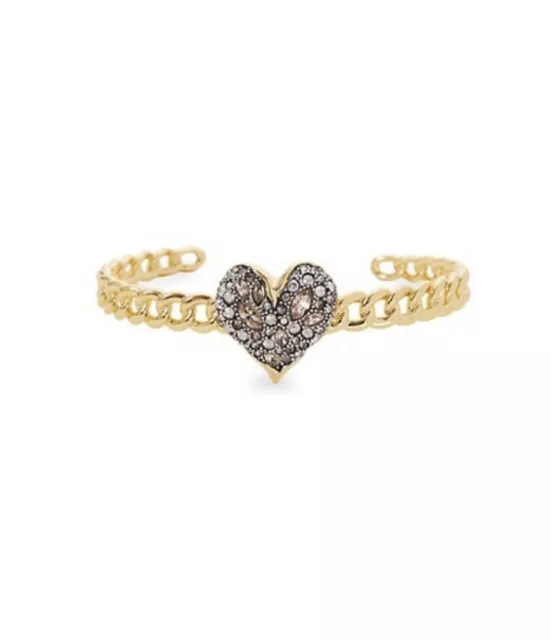 Alexis Bittar Solanales Crystal Heart Cuff Gold Played Bracelet $255 MRP. NWOT