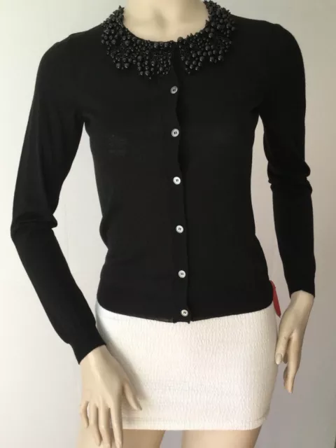 VALENTINO ROMA Black Beaded Embellished Cardigan Sweater (Size 40/4)