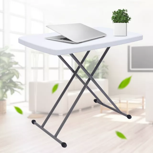 White Folding TV Tray Portable Adjustable Height Sofa Bed Side Table Laptop Desk