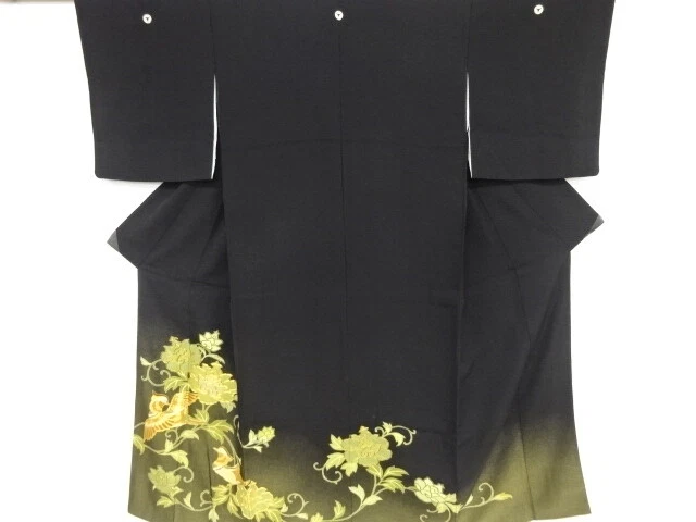 35823# Japanese Kimono / Antique Tomesode / Embroidery / Flower Arabesque &