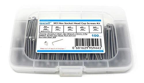 100 Pcs M3 x 30/35/40/45/50 Stainless Steel 304 Hex Socket Head Cap S...
