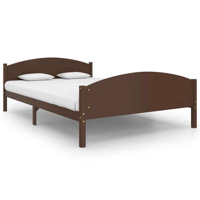 DARK BROWN SOLID Pine Wood Bed Frame 160x200 cm, Sturdy & Stylish