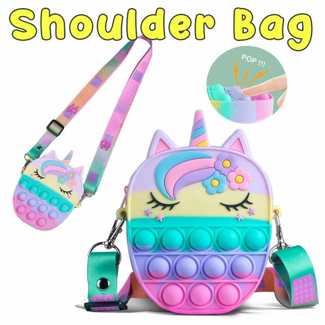 Push It Bubble Poppet Shoulder Bag Unic-orn Wallet Toys Fidget Cross Body Girls