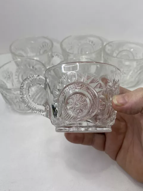 Pressed Glass PUNCH CUP L.E. Smith Pinwheel & Stars (Slewed Horseshoe) Set Of 6 3