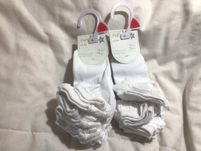 Girls Frilly Socks Ankle White School Uniform 6 Pairs size 9-12 or 12.5-3.5.