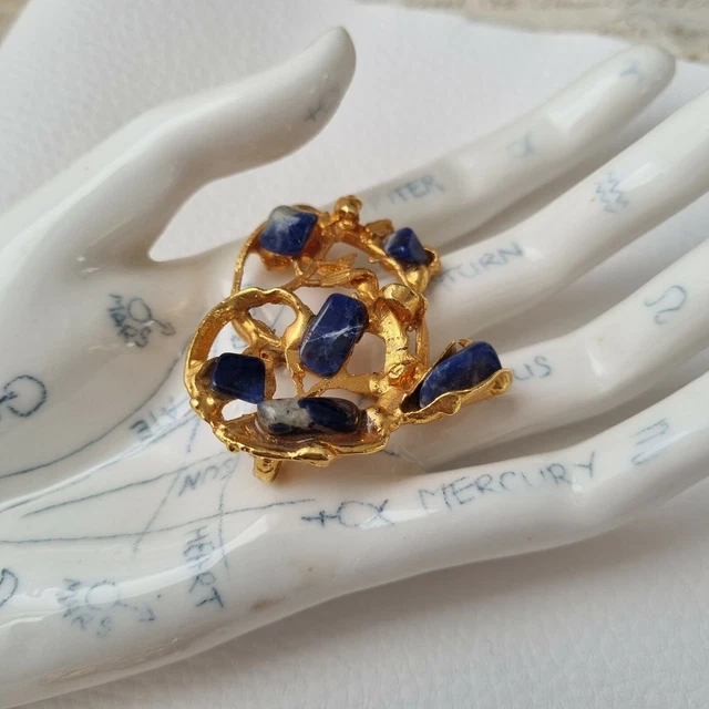 Broche Et Pendentif Argent 925 - Lapis-Lazuli Naturel - Motif "La Femme Au Chapeau Bleu" - Occasion