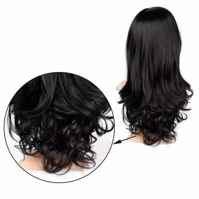 Women Lady Fashion Dark Black Straight Long Wavy Wig Curly Synthetic Hair